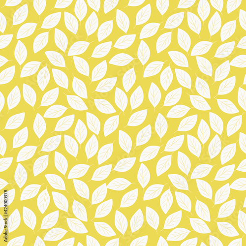 seamless background with leaves pattern, yellow color vector drawing