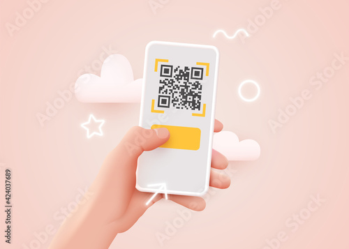 Scanning QR code with mobile smart phone. Qr code payment, E wallet , cashless technology concept.