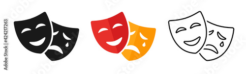 Masquerade vector icon on white background. Comic and tragic mask icon