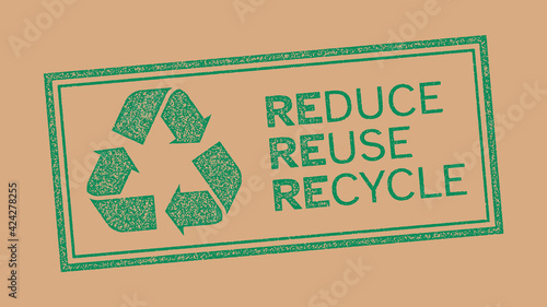 Reduce, reuse, recycle symbol, stamp effect