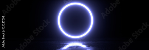 A futuristic portal in the form of a glowing circle. 3d rendering