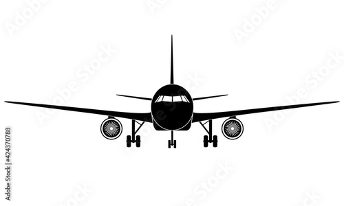 Jet airplane icon, front view, vector illustration 