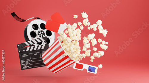 3d render of popcorn with cinema time