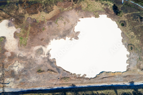 Heart-shaped lake. Lakes of sulphatic or solfatara in Pomezia. Millennia of history near Rome. Sulfide lakes