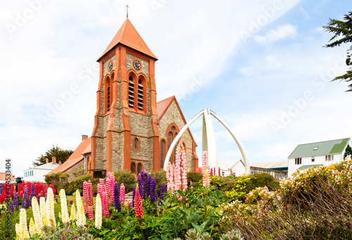 Christ Church Cathedral. Port Stanley, Falkland Islands. Decorated with Whale Bone Arch. Southern most Anglican Cathedral in the World.