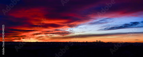 panoramic of the skyline of the city of Madrid at sunset