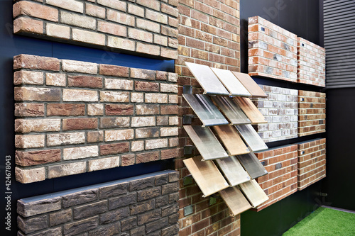 Clinker brick panels and steps in showroom