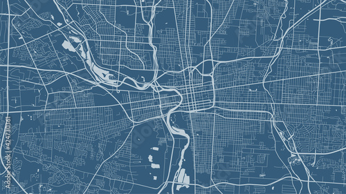 Blue vector background map, Columbus city area streets and water cartography illustration.
