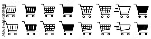  Shopping cart icon set, Full and empty shopping cart symbol, shop and sale, vector illustration