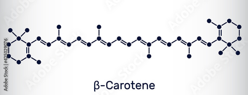 Beta Carotene, provitamin A, is an organic red-orange pigment in plants and fruits. Skeletal chemical formula.