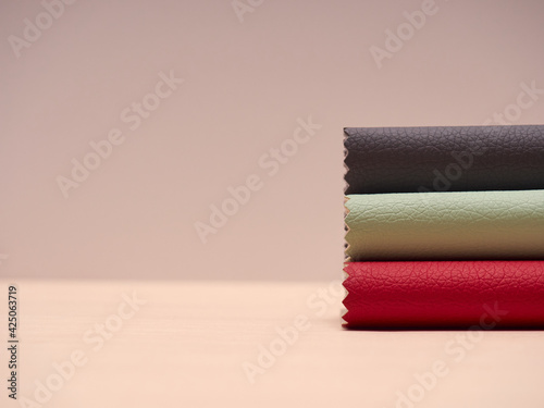 Leather samples in various colors.