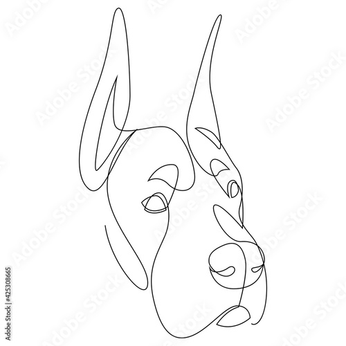 Continuous line Great Dane. Single line minimal style dog vector illustration. Head.