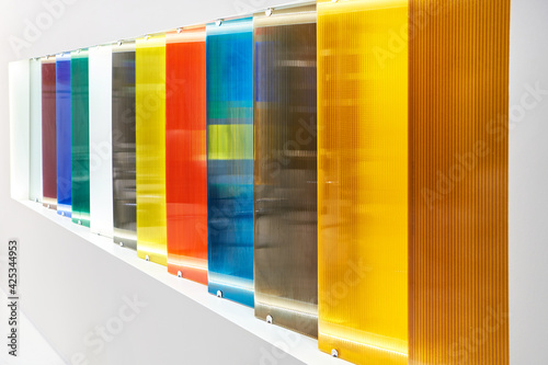 Colored polycarbonate sheets on exhibition in store