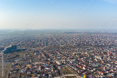 View of the village of Fontanka on the Black Sea coast near Odessa. Photo from a helicopter.