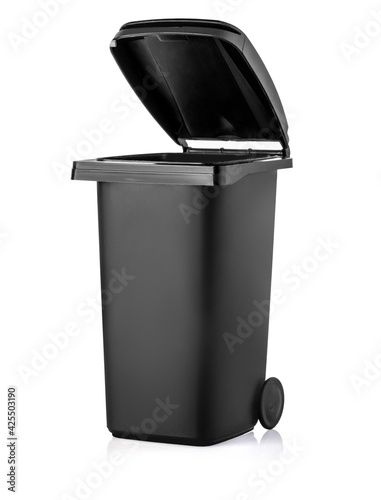 Black garbage bin on the white background