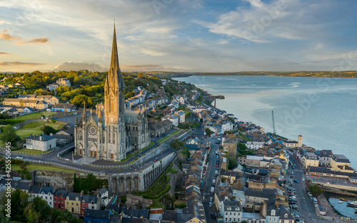 St Colman's Cathedral Cobh Cork Ireland aerial amazing scenery view Irish landmark traditional town 