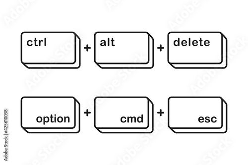 Ctrl alt delete and option cmd esc shortcut keys for force quit keyboard keys concept in vector icon