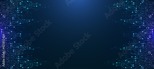 Modern technology circuit board texture background design. Quantum computer technologies concepts, large data processing. Futuristic blue circuit board background. Minimal vector motherboard