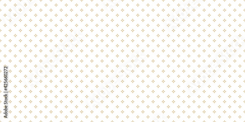 Golden vector seamless pattern with small diamonds, star shapes, tiny rhombuses. Abstract gold and white geometric texture. Simple minimal wide repeat background. Luxury design for print, wallpapers