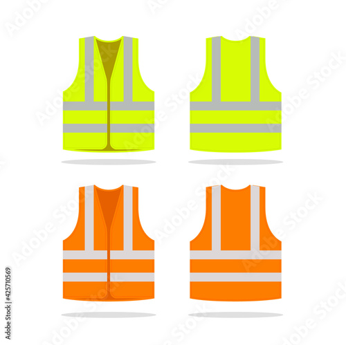 Safety jacket security icon. Vector life vest yellow visibility fluorescent work jacket