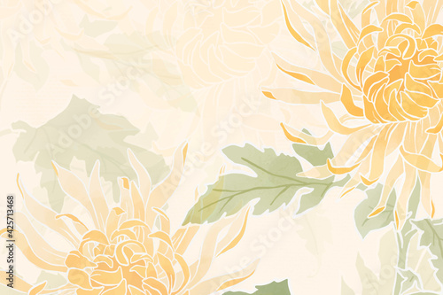 Hand-drawn chrysanthemum floral background