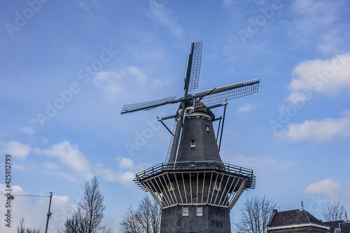 De Gooyer Windmill - Amsterdam most iconic mill. De Gooyer Windmill - was built in 1725 - the tallest wooden mill in the Netherlands. Amsterdam, Netherlands.