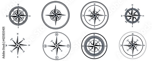 Compass icons. Set of vector compass icons. 