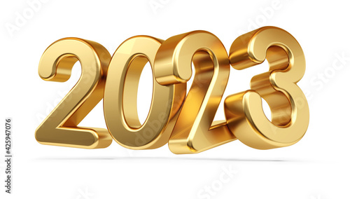 2023 symbol golden metallic 3d-illustration
