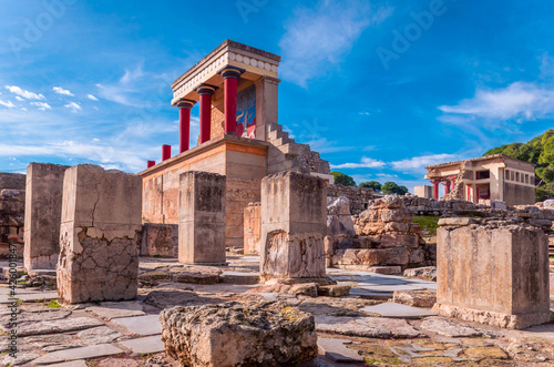 View at the ruins of the famous Minoan palace of Knossos ,the center of the Minoan civilisation and one of the largest archaeological sites in Greece.