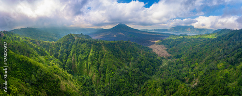 An aerial view on Batur volcano on Bali island, Indonesia