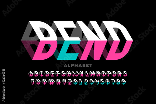 Bending 3D style font design, typography design, alphabet letters and numbers