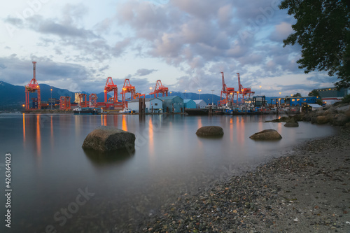 Evening view of Vancouver Centerm shipping container terminal from CRAB park portside.