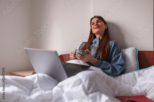 Woman taking a break while working from home in the morning