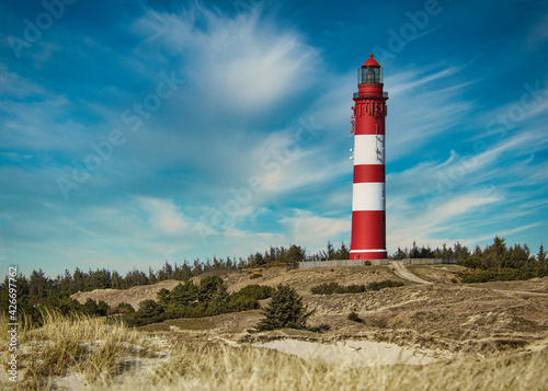 Amrum lighthouse in Amrum Dunes nature preserve in Germany