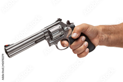 Man Pointing a Revolver, Isolated On White Background