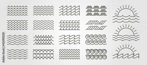 set bundled wave icon logo vector minimal illustration design, line art wave pack logo design