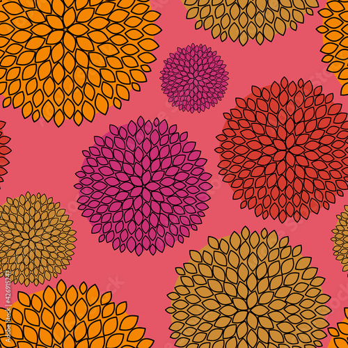 Simple colored Flower Icon, Seamless pattern. Vector Illustration