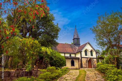 Church of Epiphany. Mawlynnnong, Mawlynnong village, Meghalaya, North East India. It was declared as the cleanest village in India.