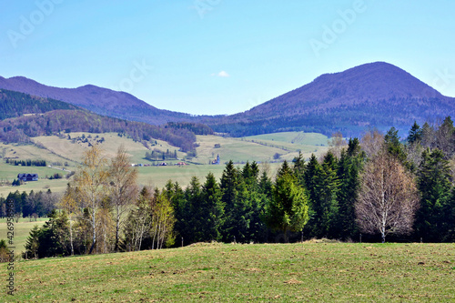 View of Mountain Lackowa (997 msl) in Low Beskids. (Beskid Niski), Poland in springtime.