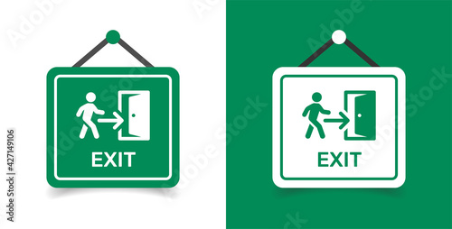 Emergency hanging exit sign vector illustration.