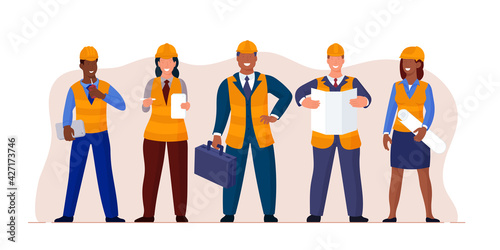 Civil engineer architect construction worker character group
