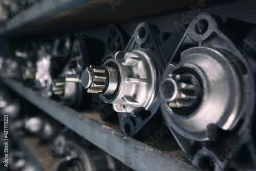 Car parts on the racks in the warehouse