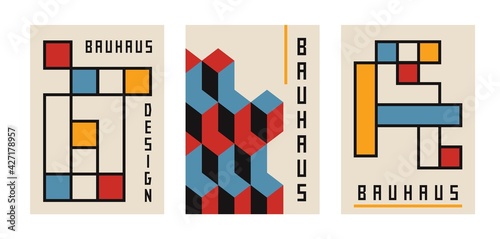 Bauhaus digital art print. Retro geometric background swiss style, simple poster set for home decoration. Vector illustration