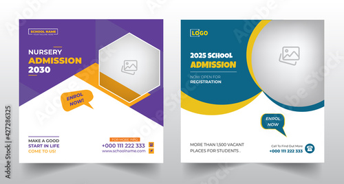 social media post design, school education admission ad for facebook instagram,twitter and back to school web banner template or square flyer poster, Back to school admission social media post