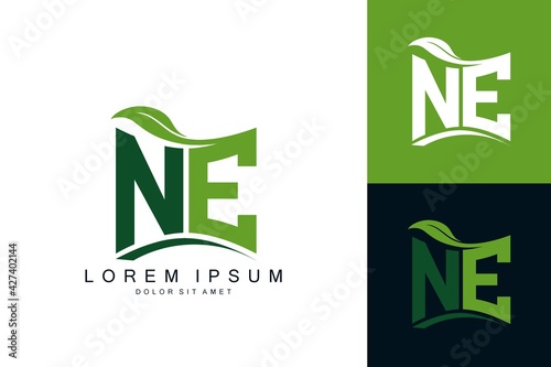 NE monogram leaf logo. natural organic premium vector design template