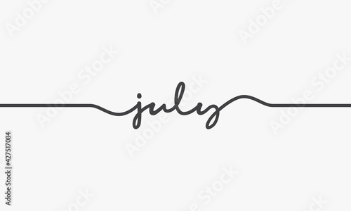 july handwritten word vector design on white background.
