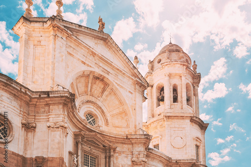 Cathedral in Cadiz, Spain. Sunny day. It was built between 1722 and 1838