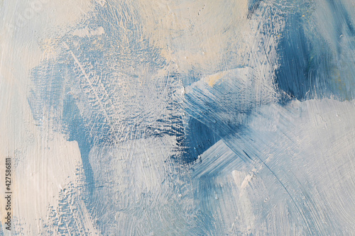 Texture materica dipinta su legno, con effetto spatolato in varie tonalità di azzurro, blu e bianco; spazio per testo