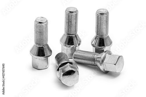 lug nut car wheel bolt set isolated