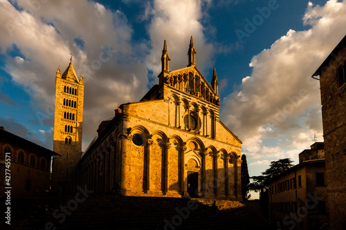 The cathedral of San Cerbone at sunset in the Tuscan village of Massa Marittima